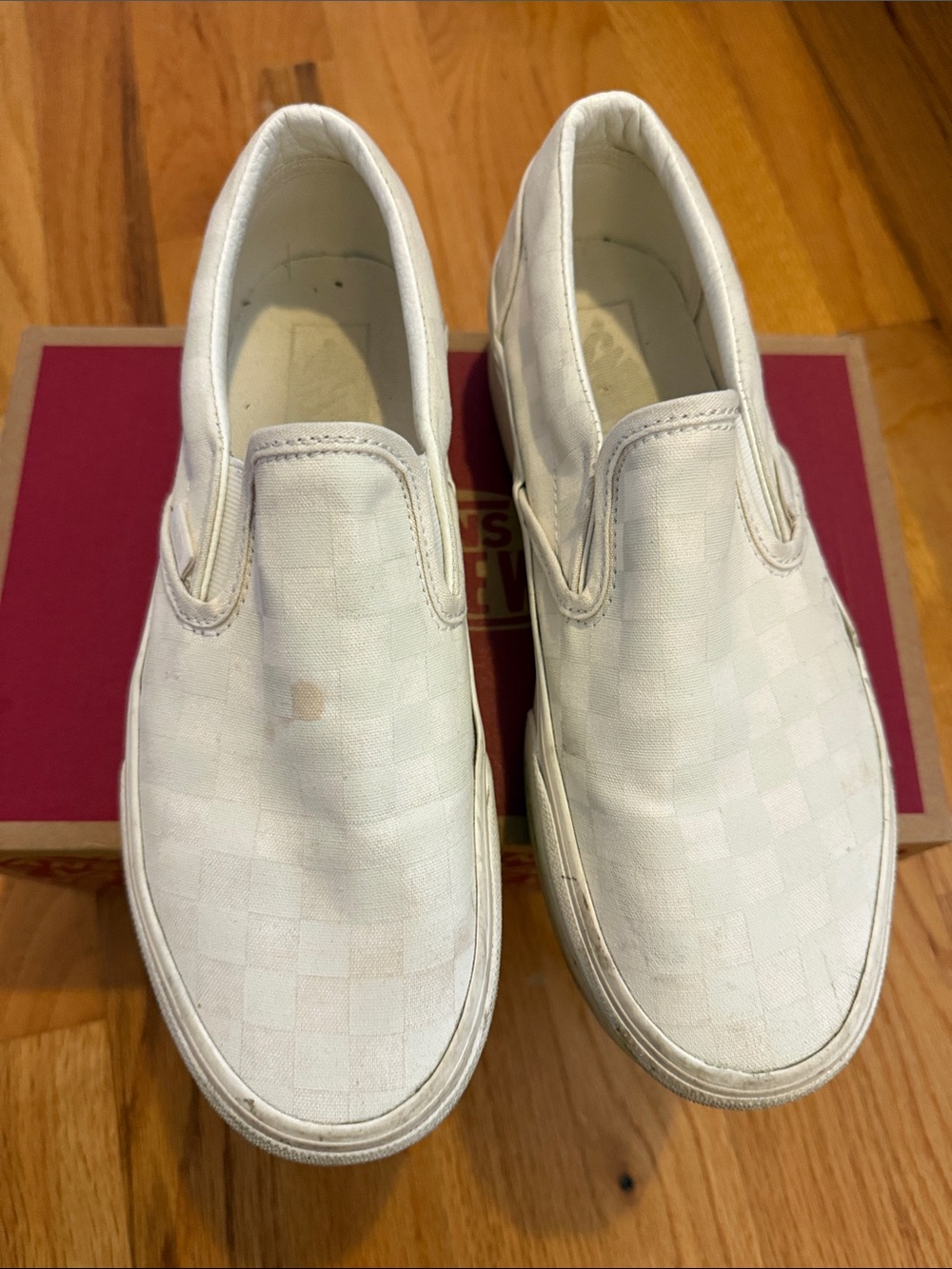 Vans White Checkerboard Slip-On Canvas Sneakers